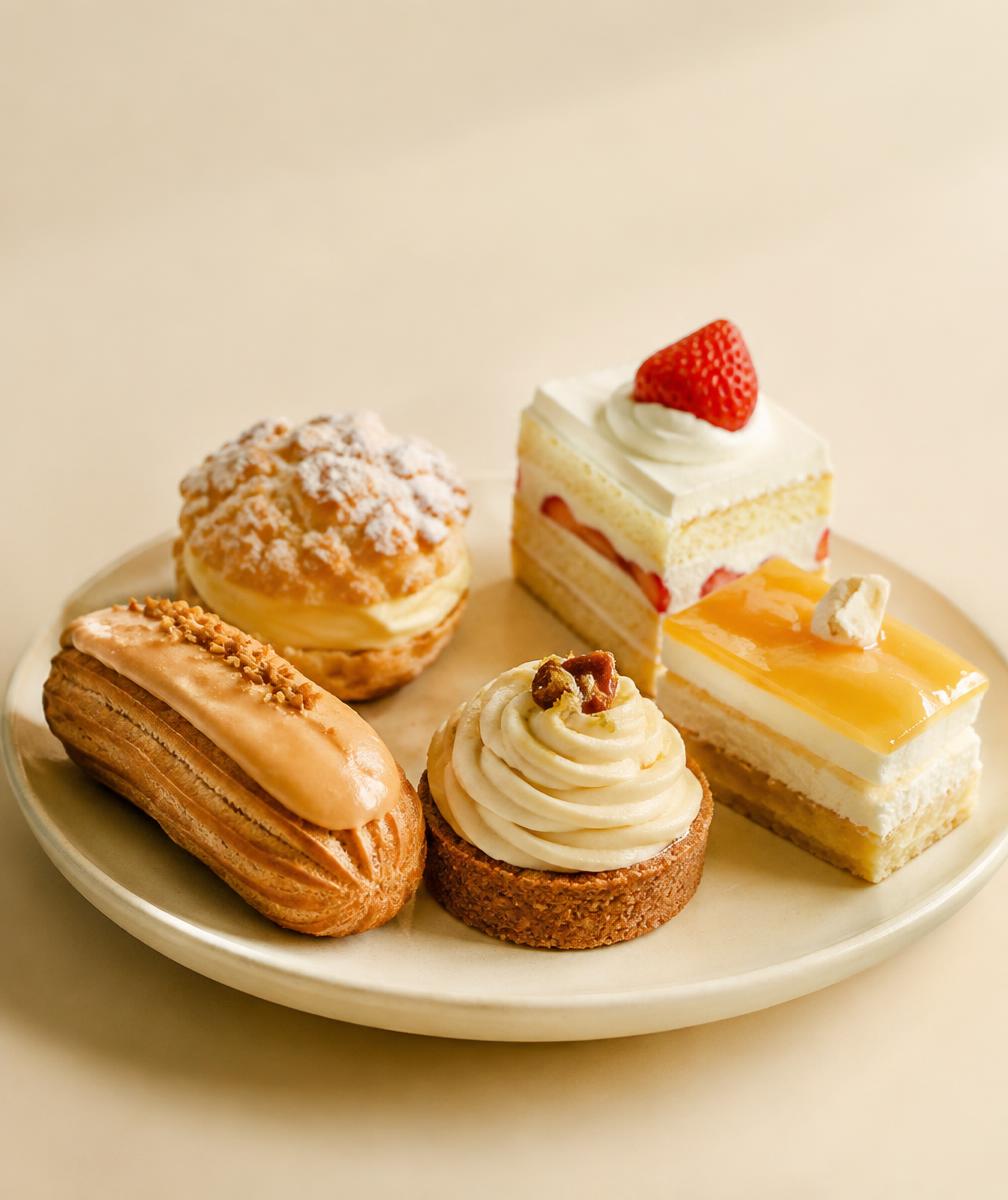 Freshly baked pastries and cream desserts